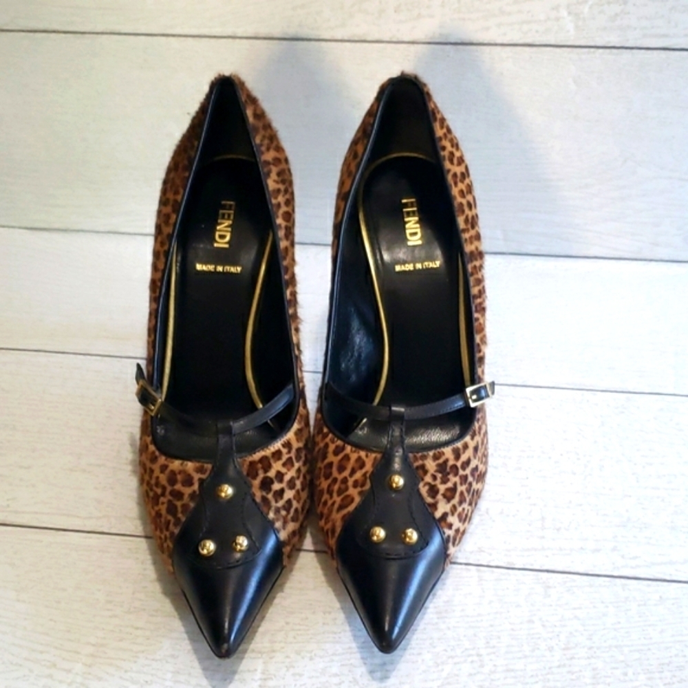Fendi animal print real hair classic pump stiletto heels 39.5 - Picture 2 of 9